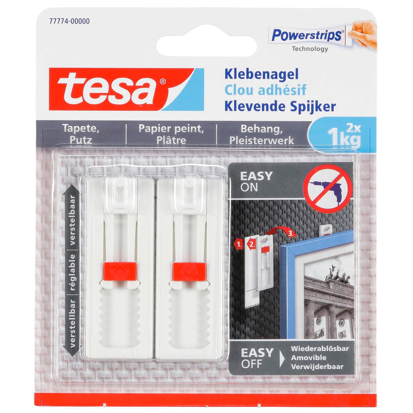 1x2 Tesa Adjustable Adhesive Nail Wallpaper&Plaster 1kg 77774