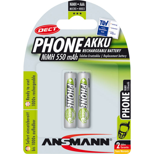 1x2 Ansmann maxE NiMH rech.bat. Micro AAA 550 mAh DECT PHONE