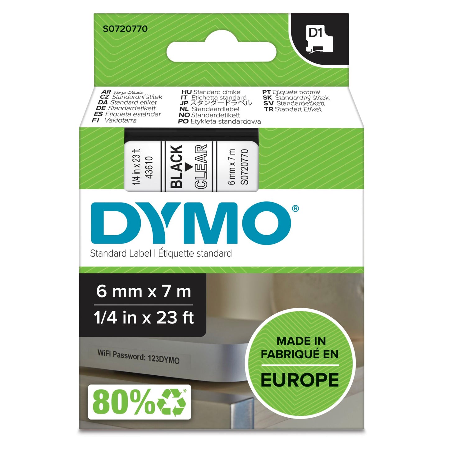 Dymo D1 6mm black/clear labels 43610