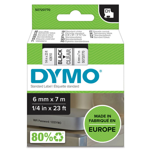 Dymo D1 6mm black/clear labels 43610