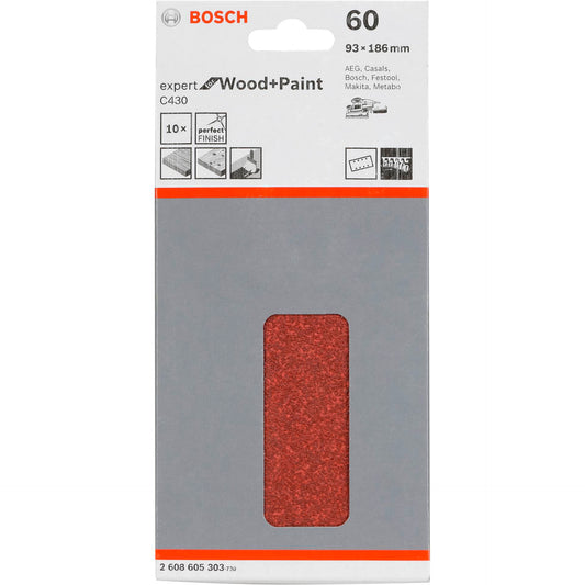 Bosch Sanding Pad C 430 Wood + Lacquer 93x186MM Grit 60 10 pcs