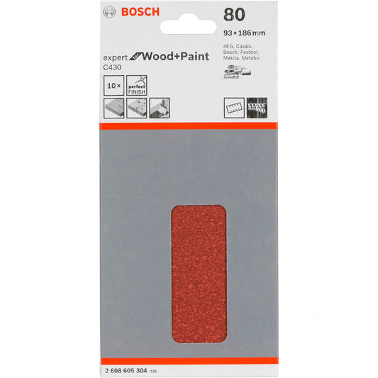 Bosch Sanding Pad C 430 Wood + Lacquer 93x186MM Grit 80 10 pcs.
