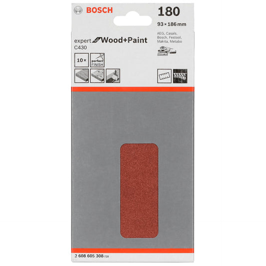 Bosch Sanding Pad C 430 Wood + Lacquer 93x186MM Grit 180 10 pcs