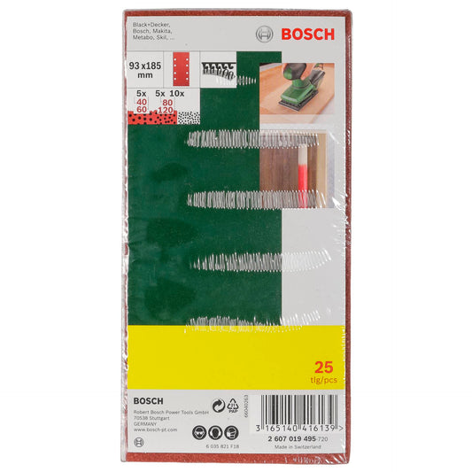 Bosch 25 Sanding Pads 93x185 8 holes  Grit 40-120