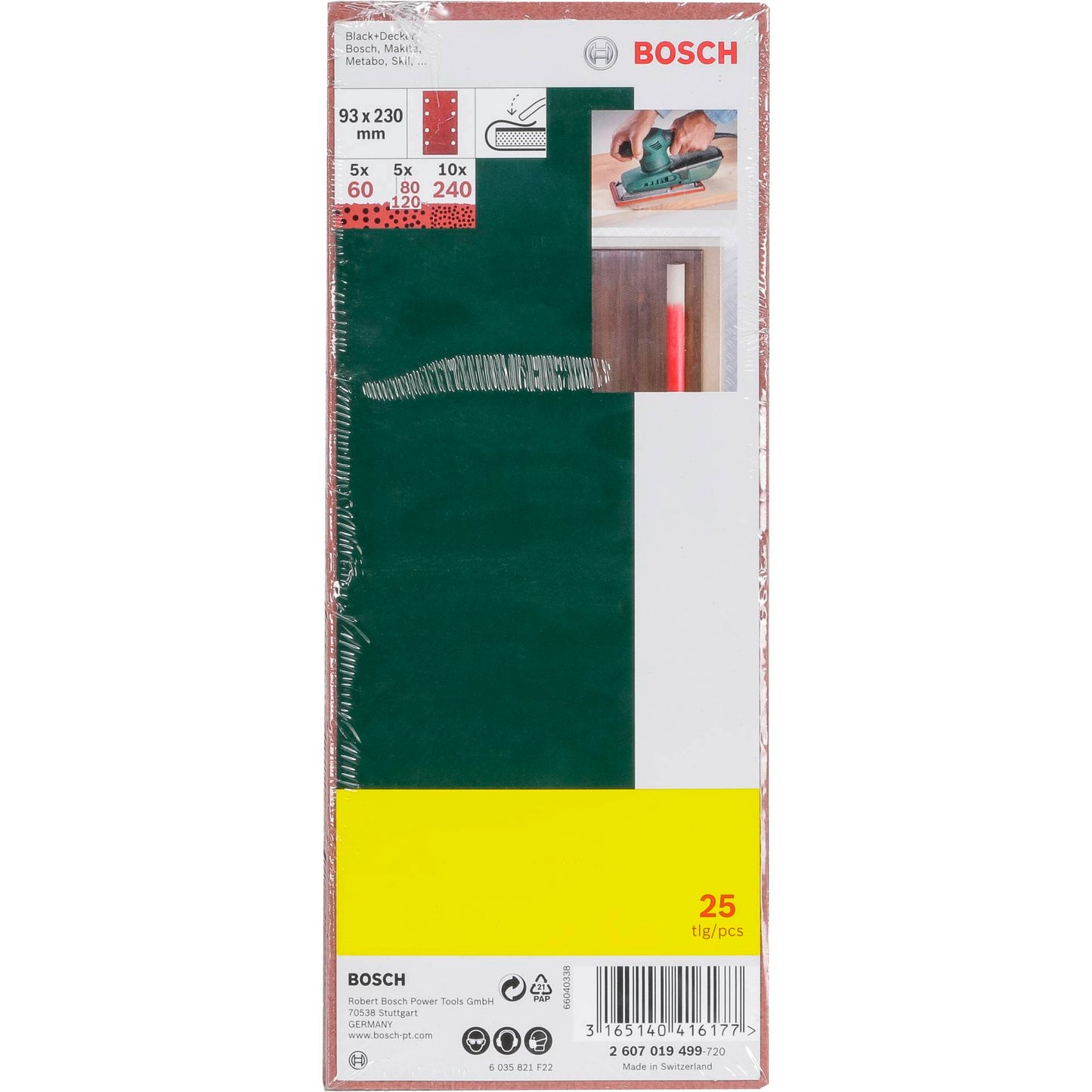 Bosch 25 Sanding Pads 93x230 8 holes  Grit 60-240