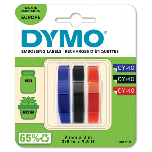3x1 Dymo Embossing Labels Multi-Pack 9mm (red/blue/black)