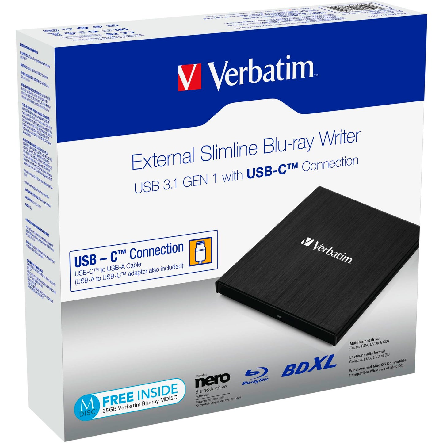Verbatim Slimline Blu-ray Writer USB 3.1 GEN 1 USB-C        43889