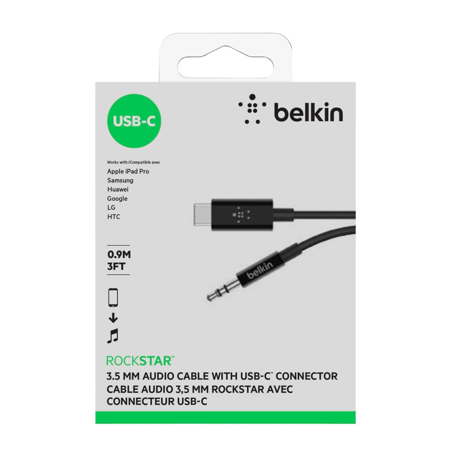 Belkin RockStar 3,5mm Aud./USB-C Cable 0,9m black F7U079bt03-BLK