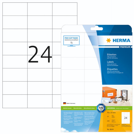 Herma Labels 70x37 white 10 Sheets DIN A4 240 pcs. 8644