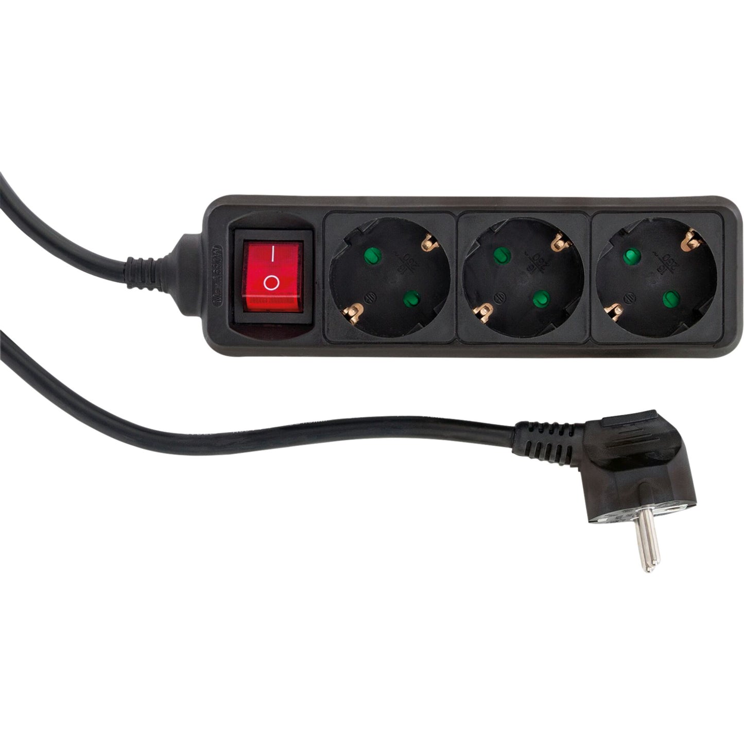 REV Socket line 3-fold 1,4 m black w. switch