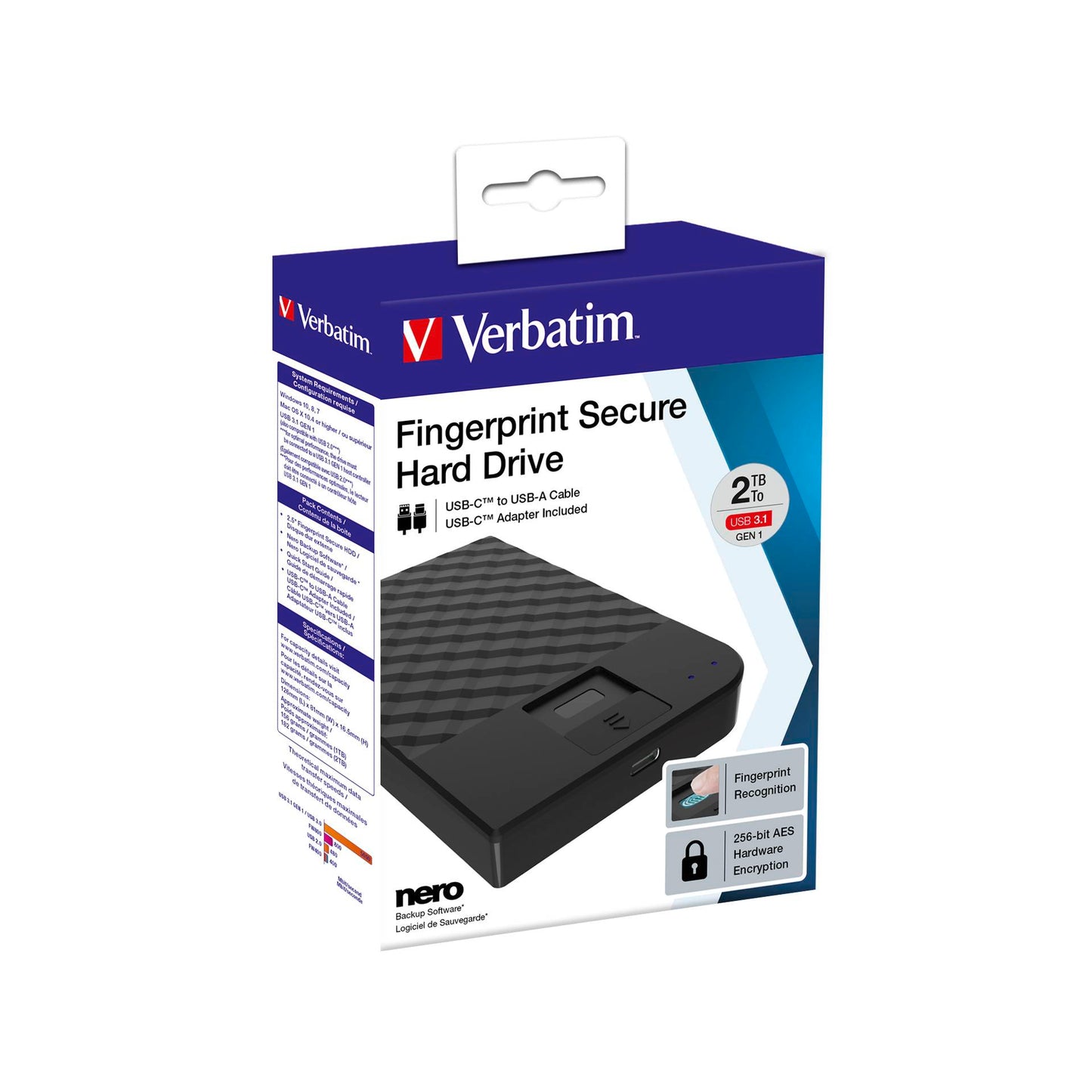 Verbatim Fingerprint Secure  2TB USB 3.1 Gen 1 USB-C 2,5