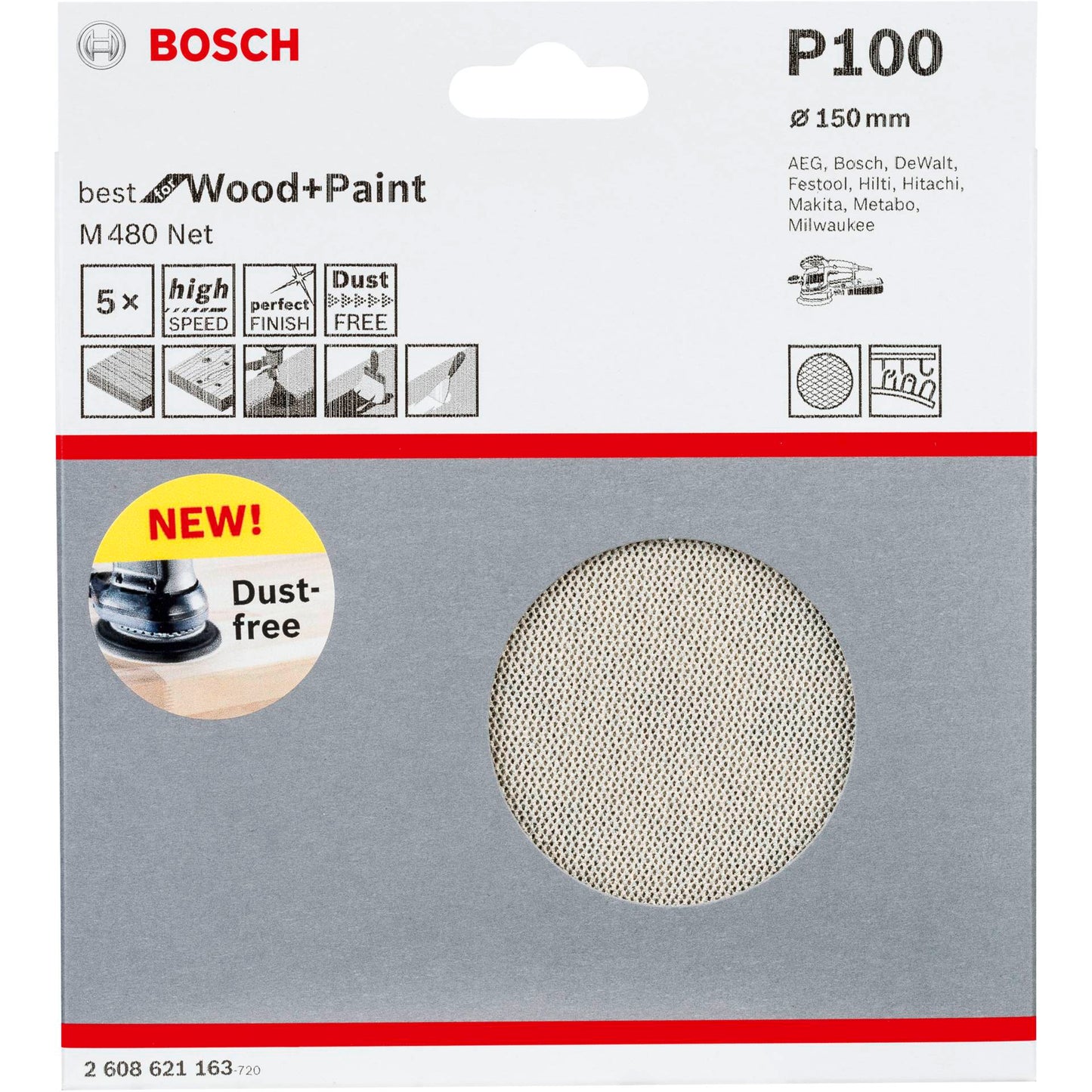 Bosch Abrasive Sanding Sheet 150mm K100 5x        M480