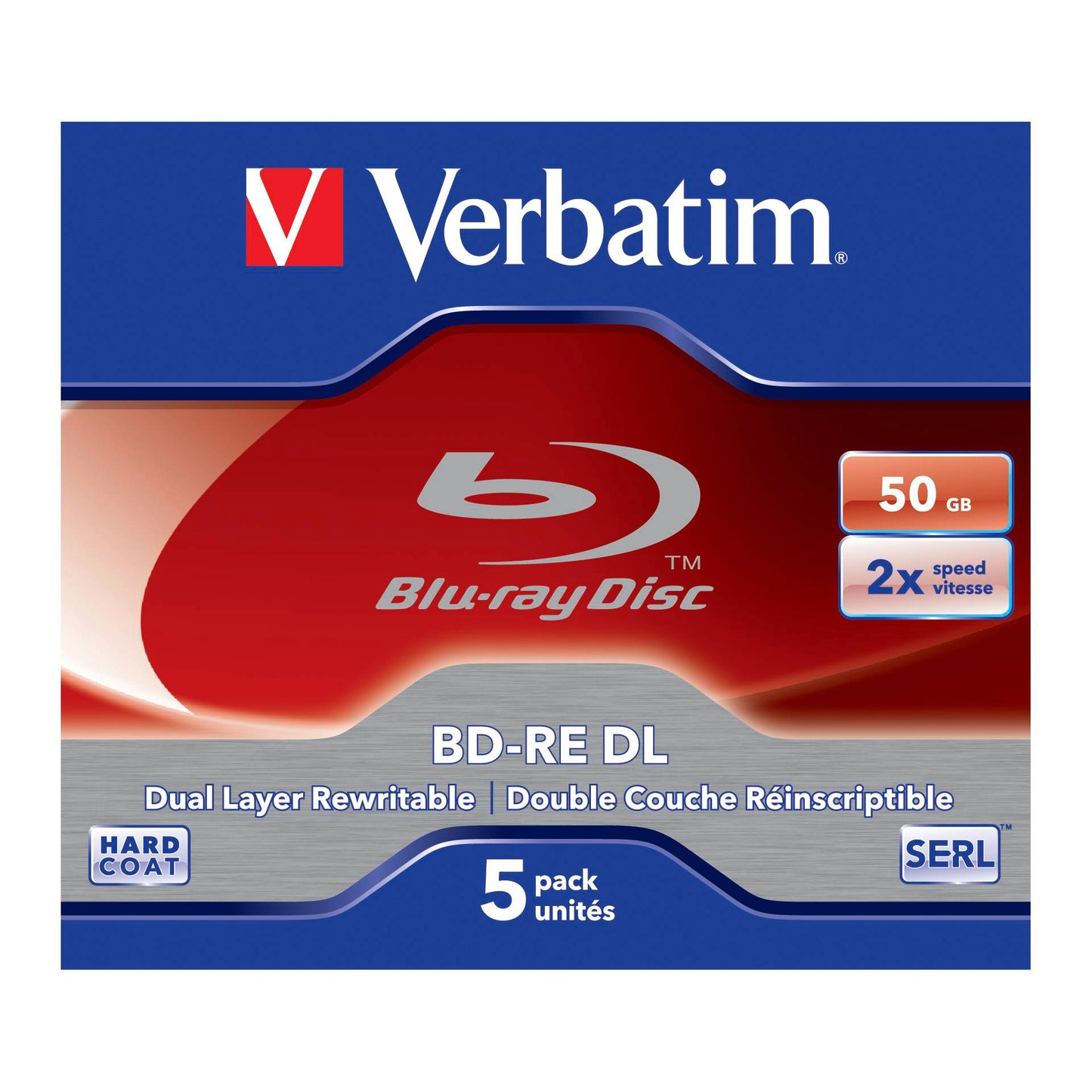1x5 Verbatim BD-RE Blu-Ray 50GB 2x Speed, White Blue Surface JC