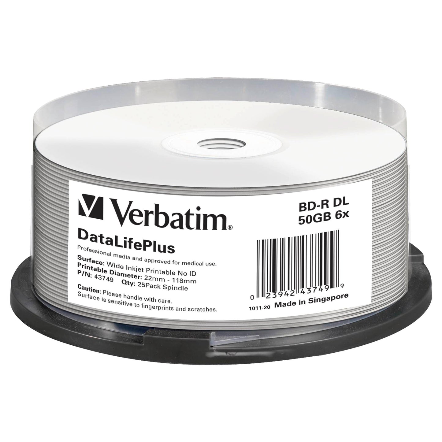 1x25 Verbatim BD-R Blu-Ray 50GB 6x Speed printable Cakebox