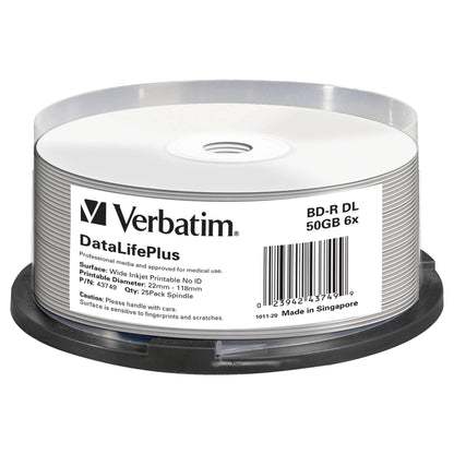 1x25 Verbatim BD-R Blu-Ray 50GB 6x Speed printable Cakebox