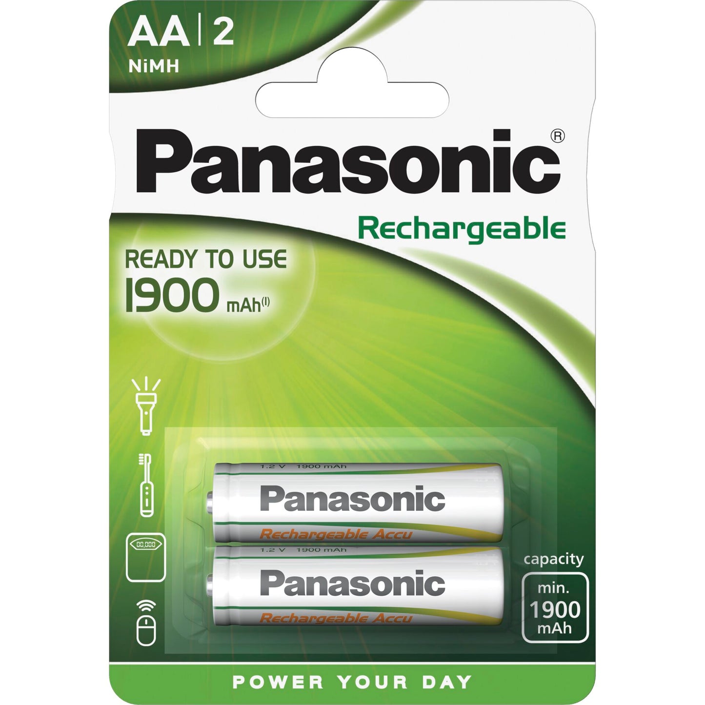 1x2 Panasonic Accu NiMH Mignon AA 1900 mAh Ready to Use