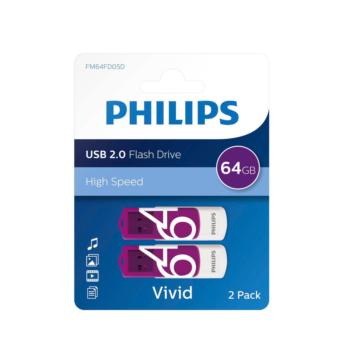 Philips USB 2.0 2-Pack      64GB Vivid Edition Magic Purple