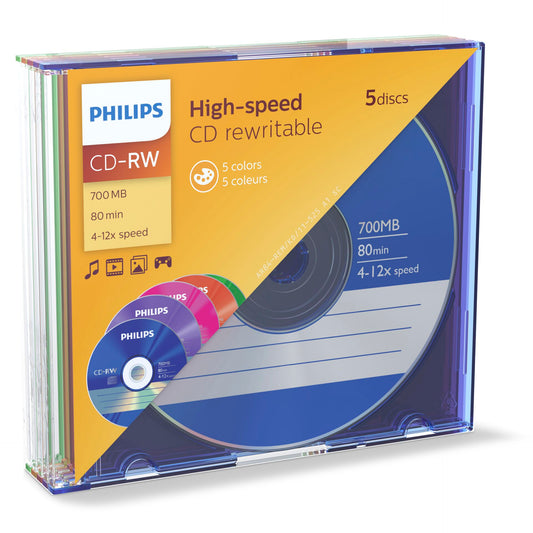 1x5 Philips CD-RW 80Min 700MB 4-12x SL Colour