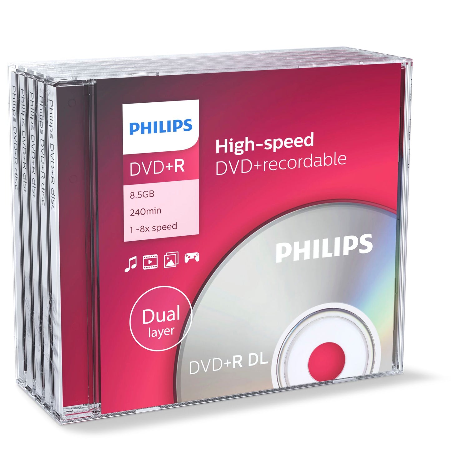 1x5 Philips DVD+R 8,5GB DL 8x JC