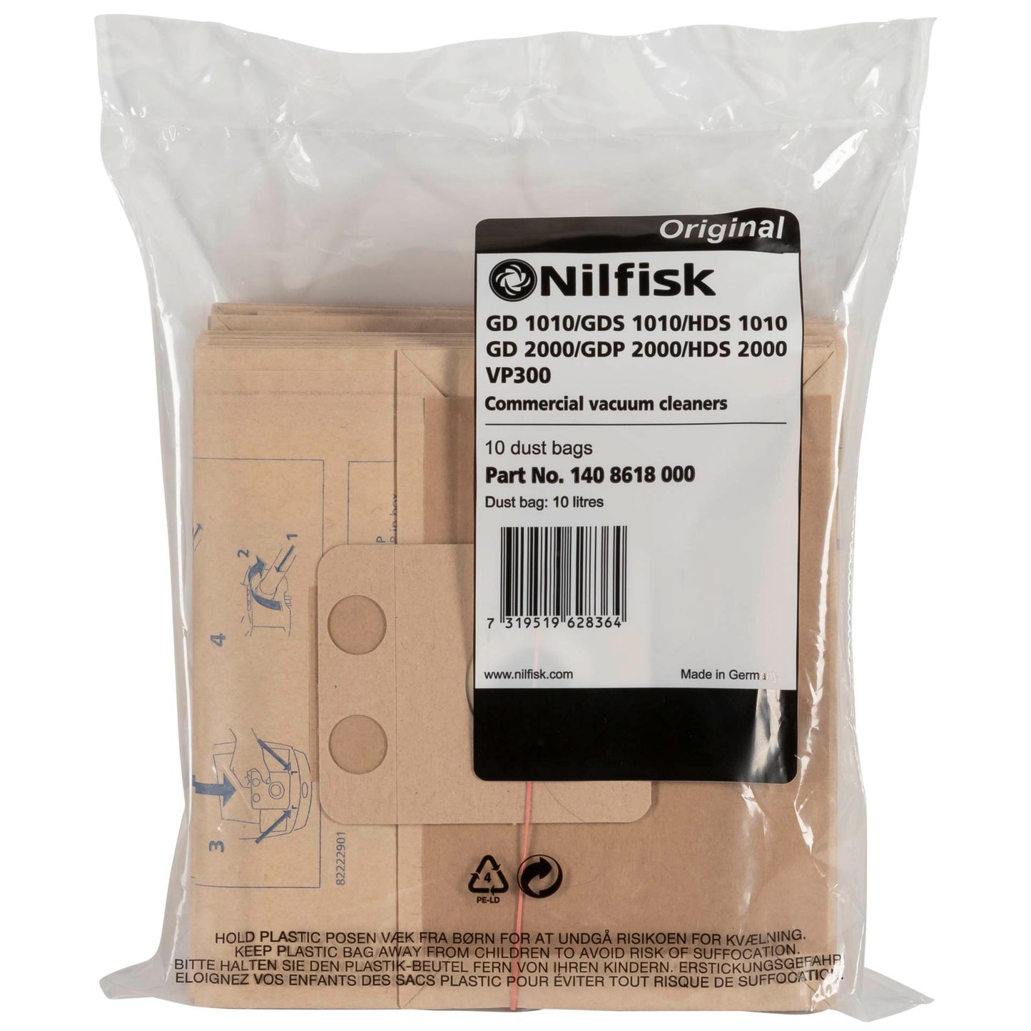 Nilfisk 10x dust bag for VP 300 HEPA EU2 + VP 100 EU