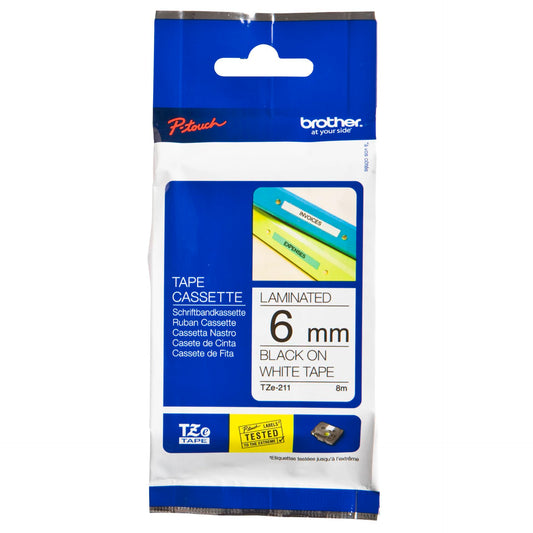 Brother labelling tape TZE-211 white/black   6 mm