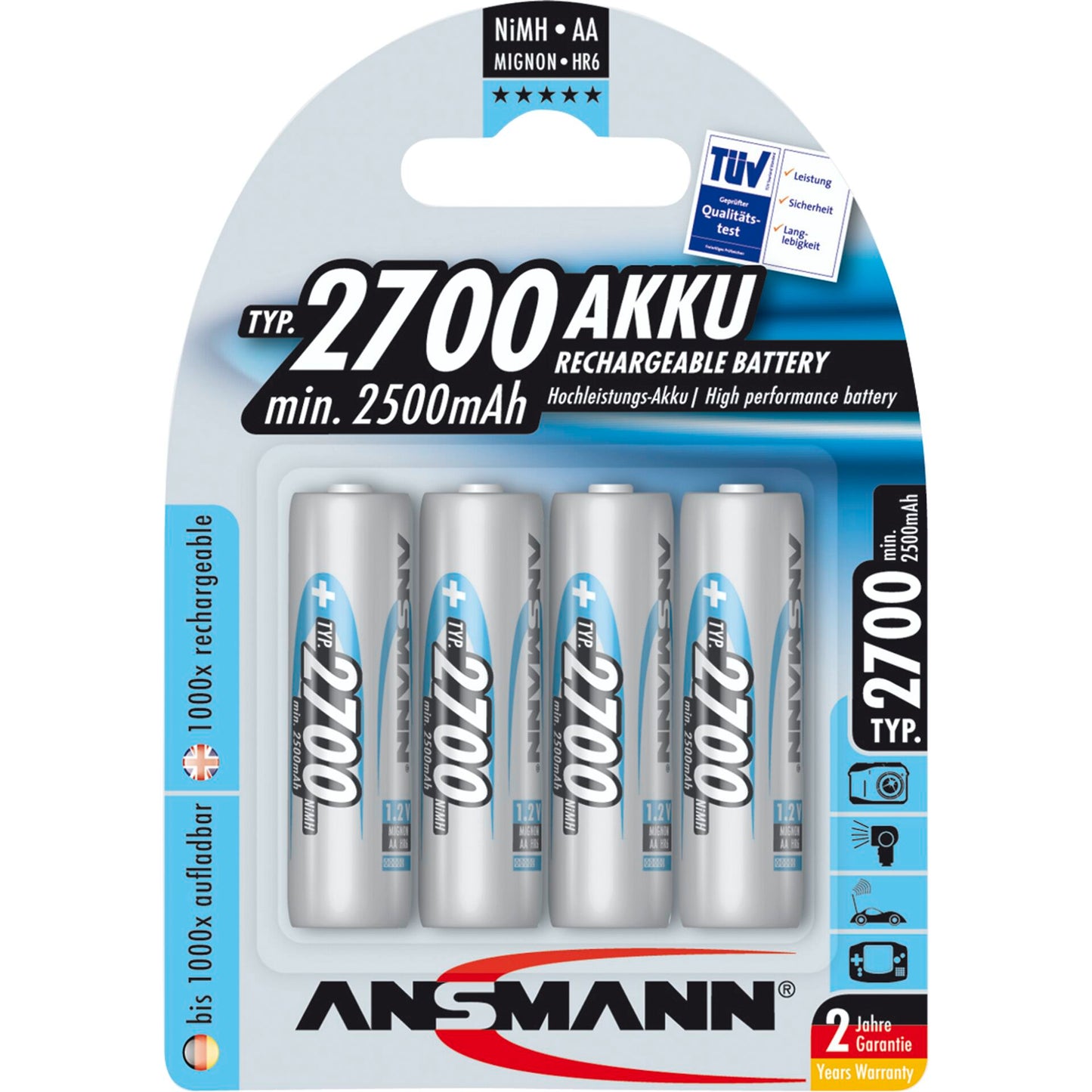 1x4 Ansmann rech. battery 2700 Mignon AA 2500 mAh