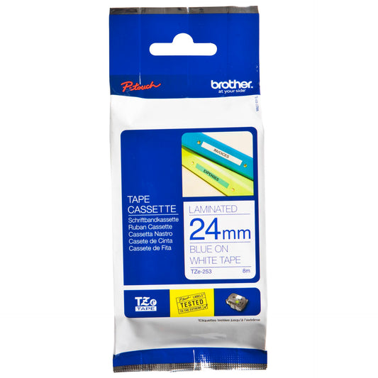 Brother labelling tape TZE-253 white/blue 24 mm