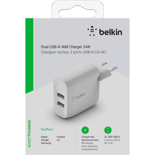 Belkin Dual USB-A Charger, 24W white WCB002vfWH