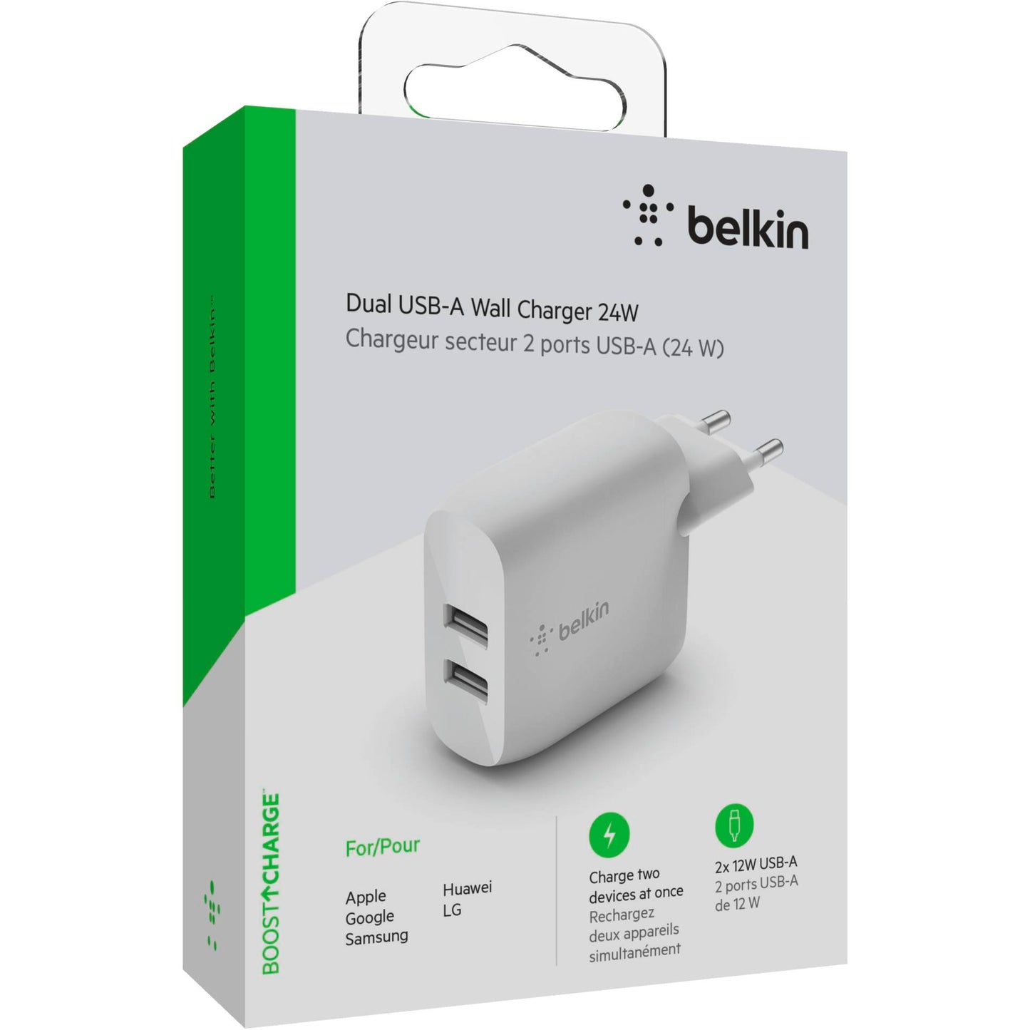 Belkin Dual USB-A Charger, 24W white WCB002vfWH