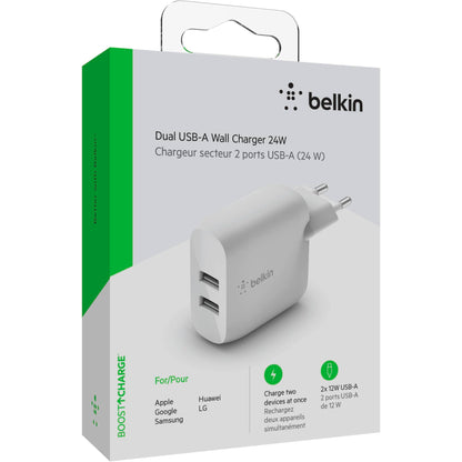 Belkin Dual USB-A Charger, 24W white WCB002vfWH