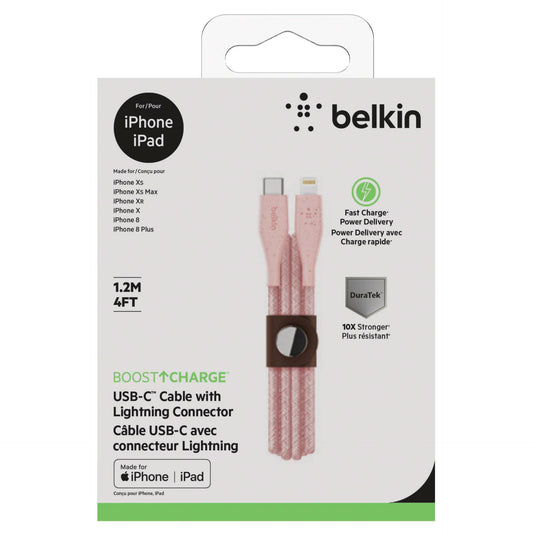 Belkin DuraTek Plus Lightning / USB-C, 1,2m, pink, mfi cert.