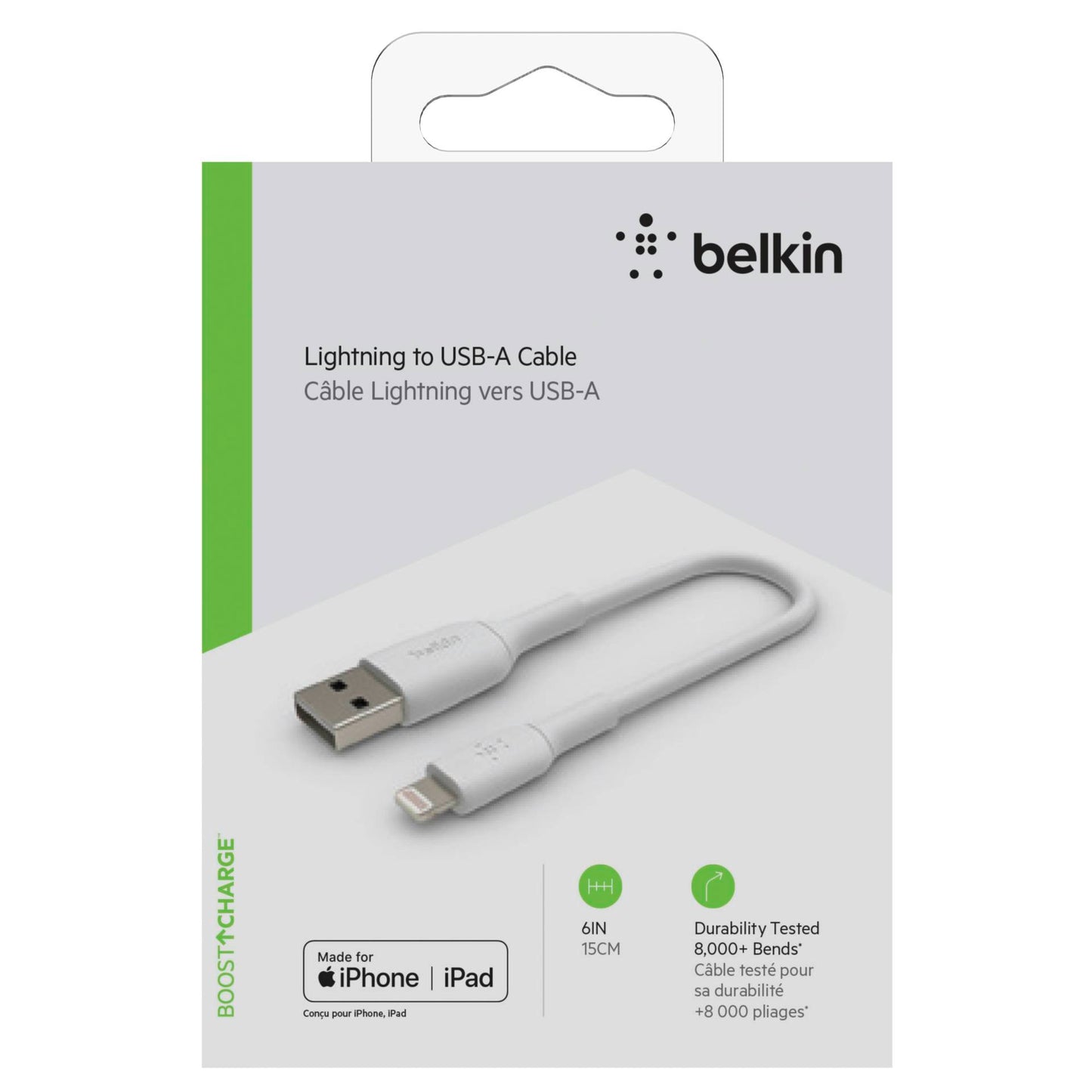 Belkin Lightning Cable 15cm, PVC, white, mfi cert.