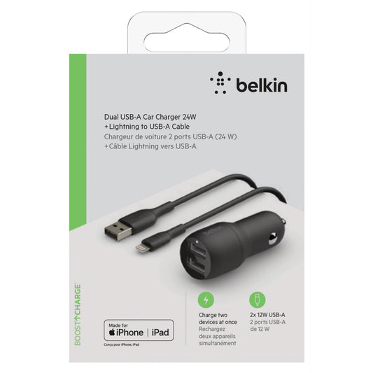 Belkin USB-A Car Charger 24W 1m Lightning-Cable  CCD001bt1MBK