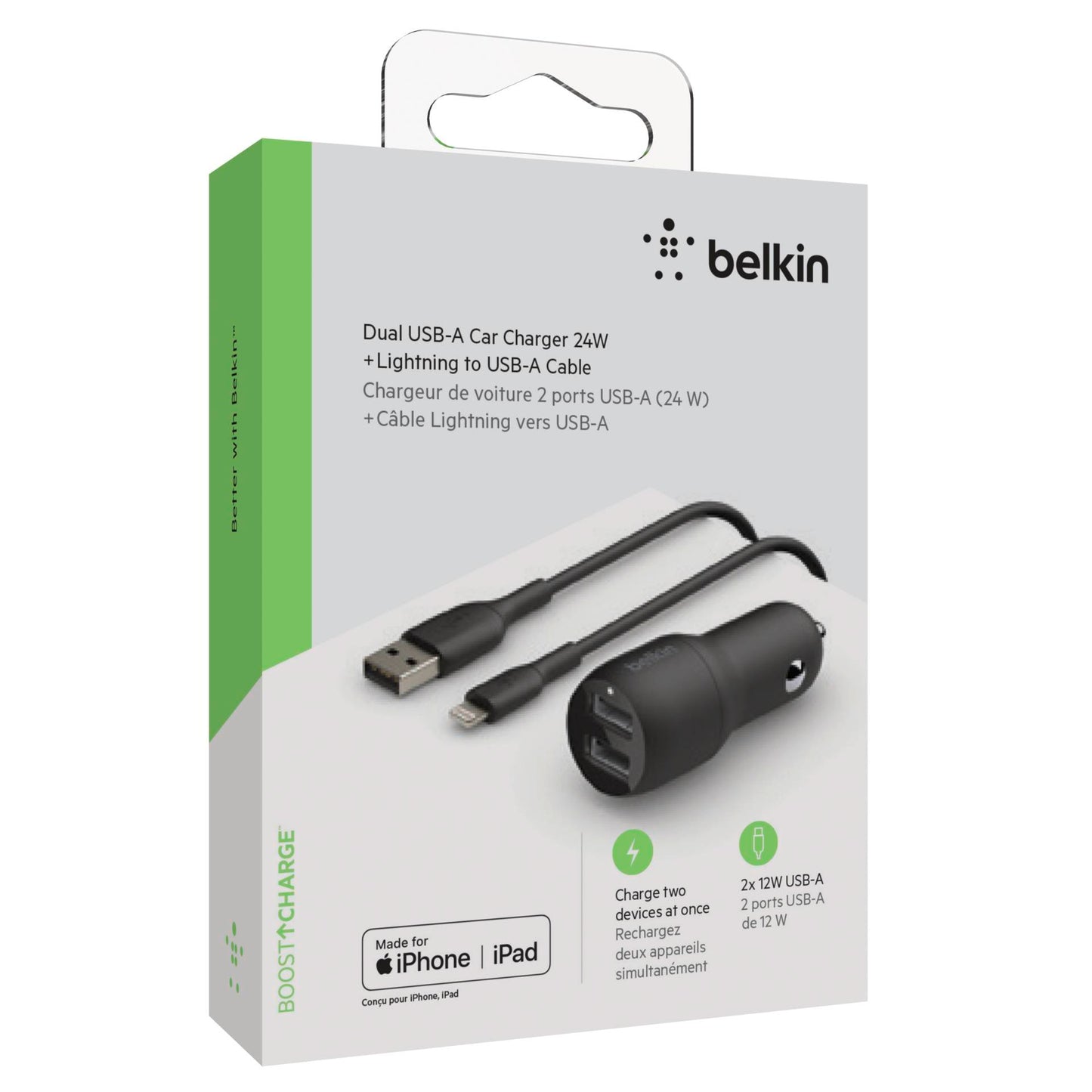 Belkin USB-A Car Charger 24W 1m Lightning-Cable  CCD001bt1MBK