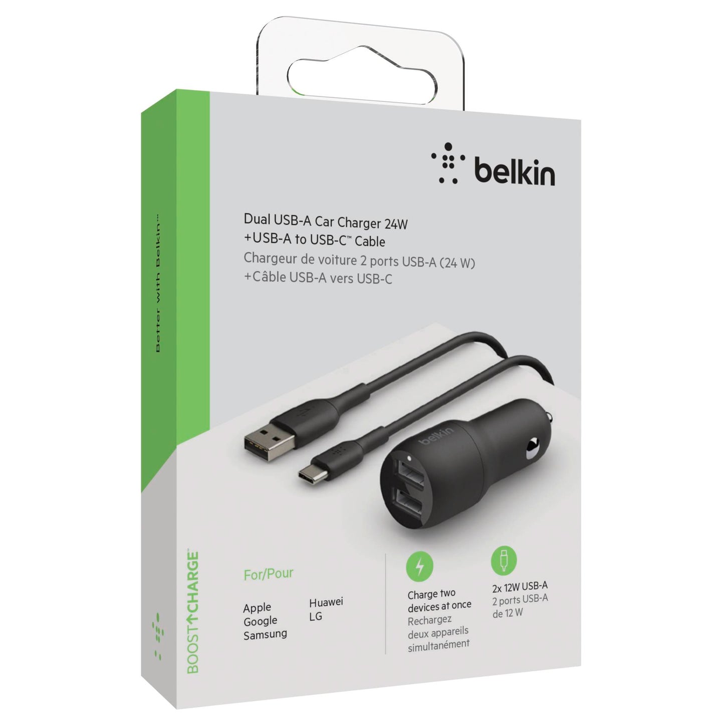 Belkin USB-A Car Charger 24W 1m USB-C Cable sw. CCE001bt1MBK