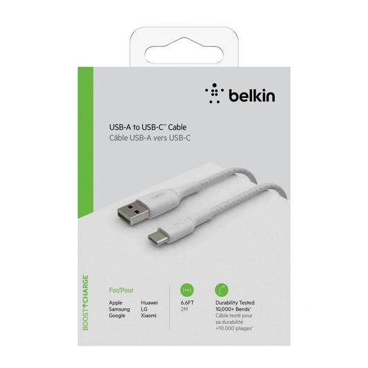 Belkin USB-C/USB-A Cable 2m braided, white CAB002bt2MWH
