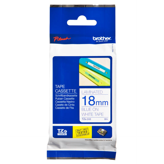 Brother labelling tape TZE-243 white/blue 18 mm