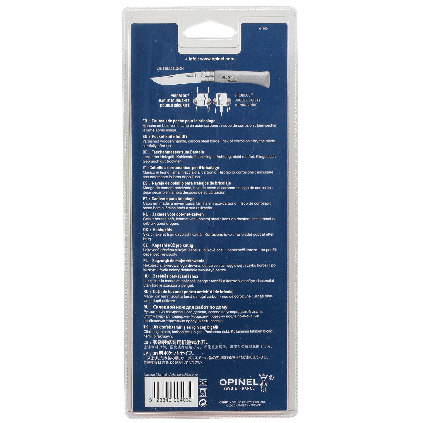 Opinel pocket knife No. 10 carbon w. wood handle