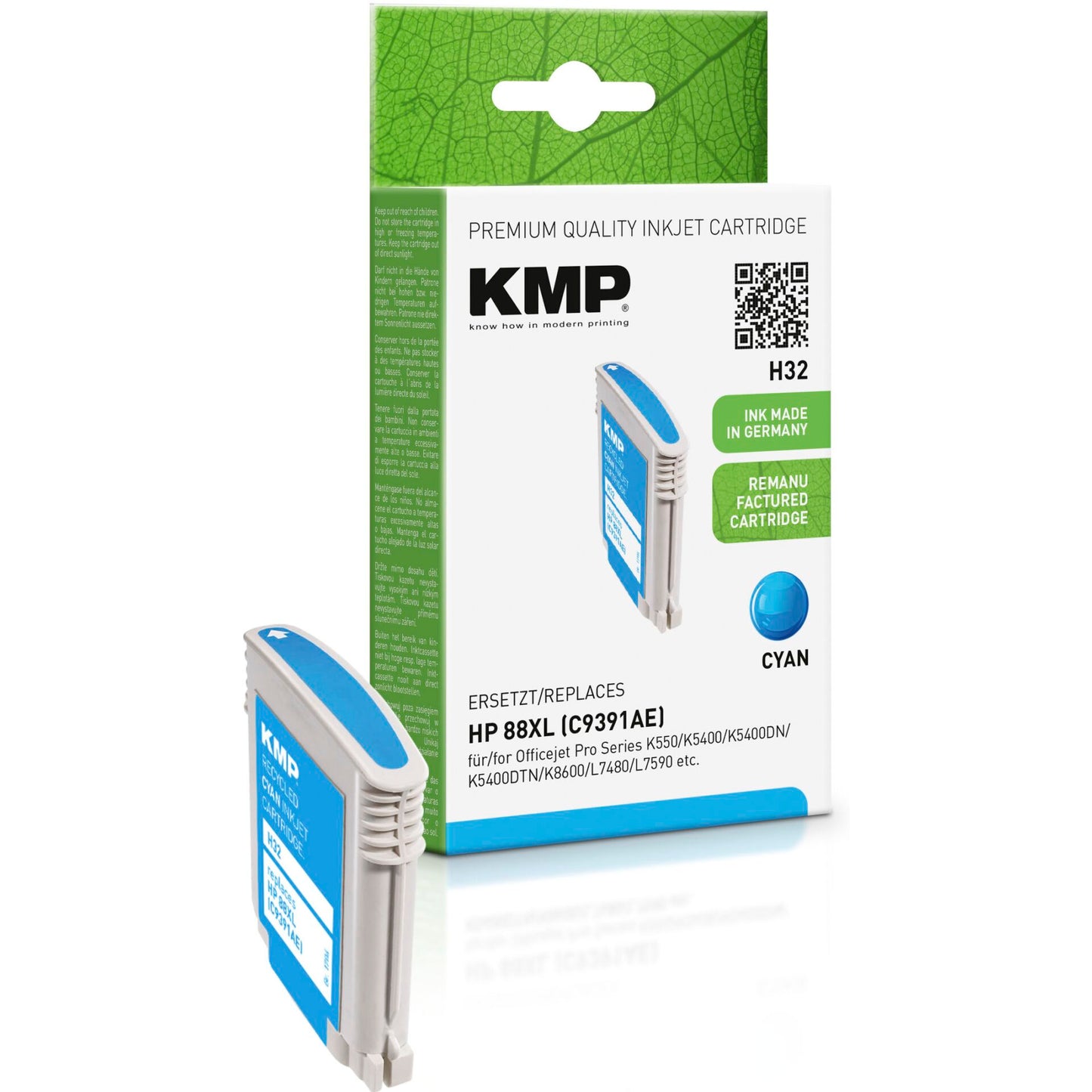 KMP H32 ink cartridge cyan comp. w. HP C 9391 AE No. 88 XL
