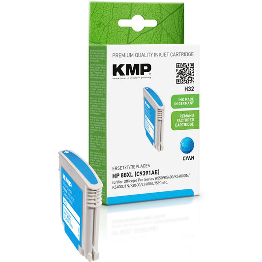 KMP H32 ink cartridge cyan comp. w. HP C 9391 AE No. 88 XL
