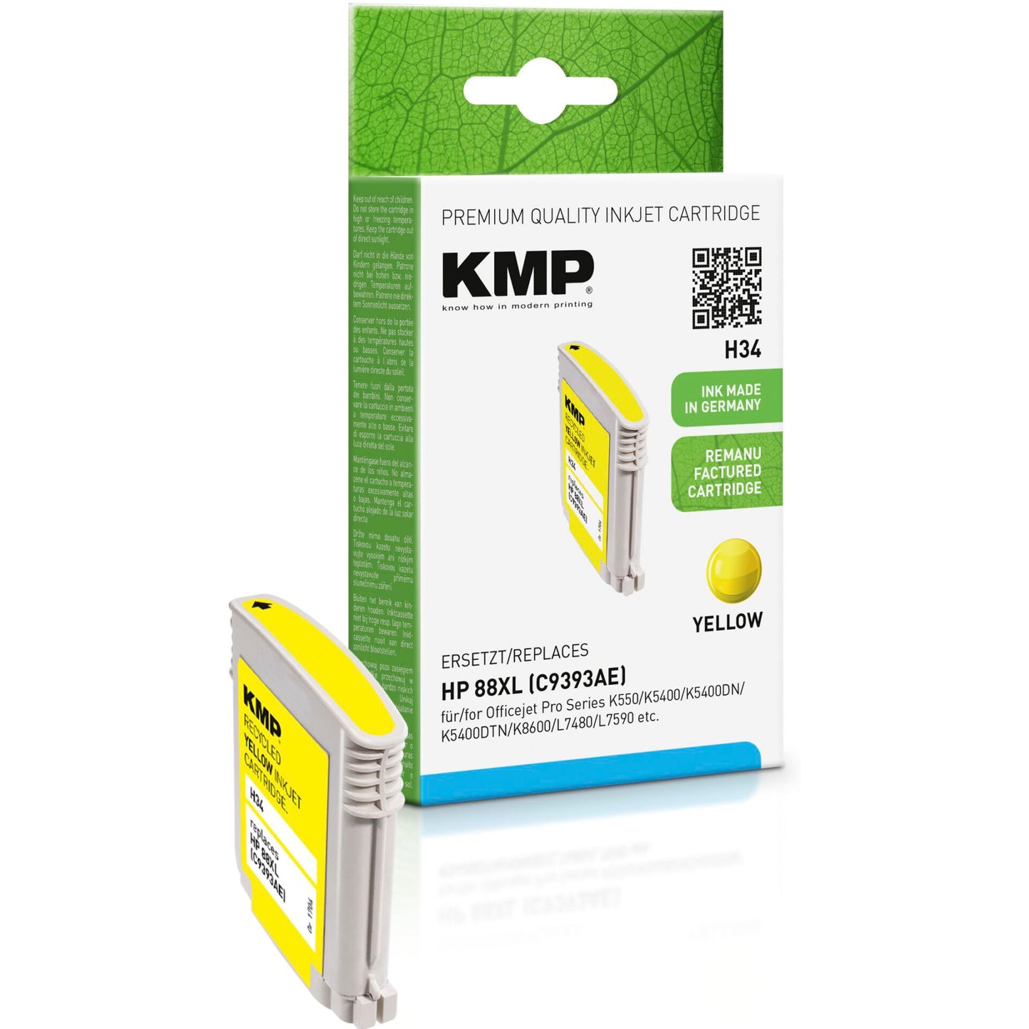 KMP H34 ink cartridge yellow comp. w. HP C 9393 AE No. 88 XL