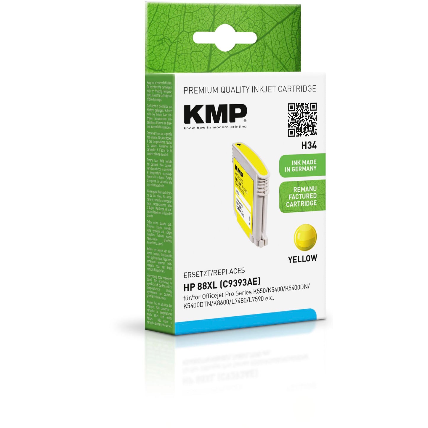 KMP H34 ink cartridge yellow comp. w. HP C 9393 AE No. 88 XL