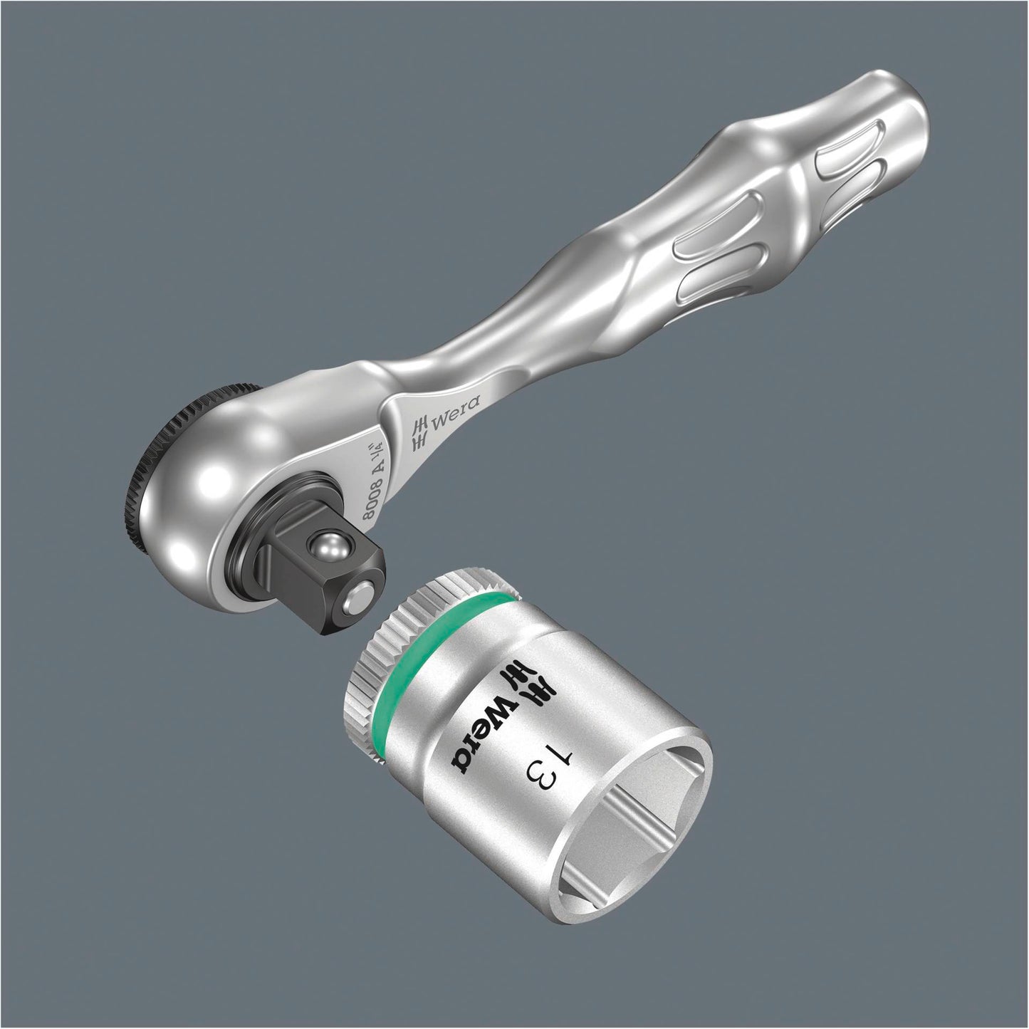 WERA 8008 A Zyklop Mini 3 Ratchet with 1/4  drive
