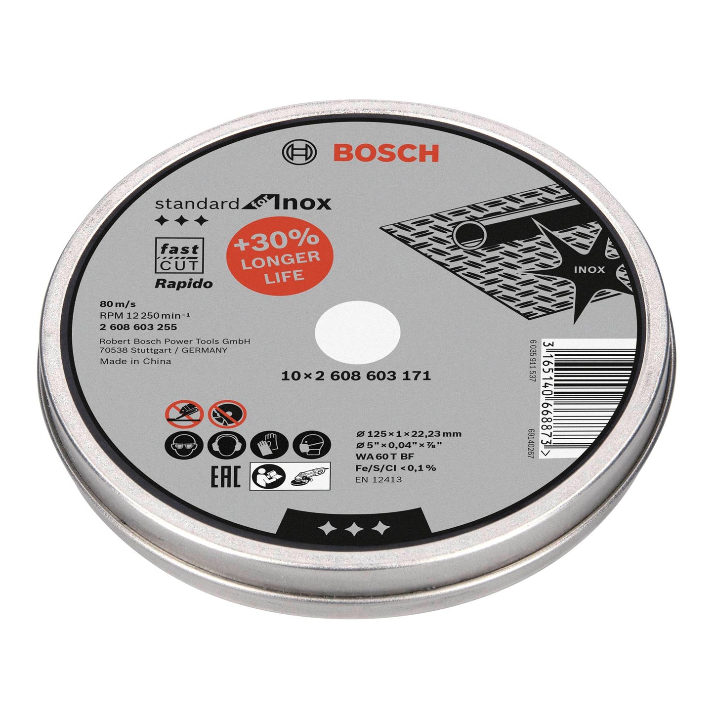 Bosch cutting disk straight for Inox Rapido in Dose 10x125,1mm