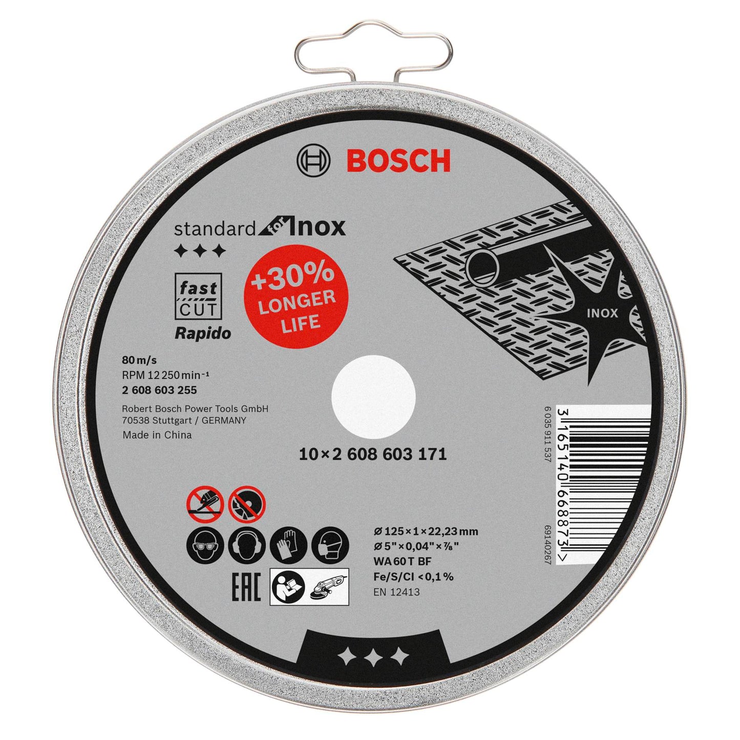 Bosch cutting disk straight for Inox Rapido in Dose 10x125,1mm