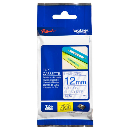Brother labelling tape TZE-133 clear/blue 12 mm