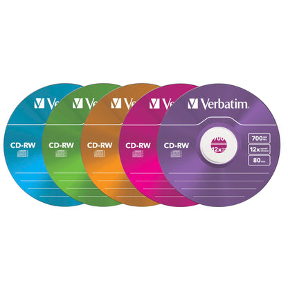 1x5 Verbatim CD-RW 80 / 700MB 10x Speed, Colour, Slim