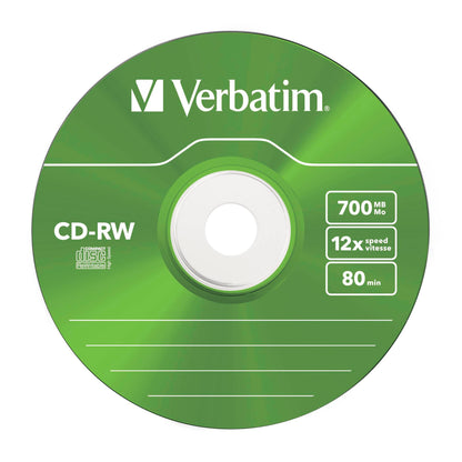 1x5 Verbatim CD-RW 80 / 700MB 10x Speed, Colour, Slim