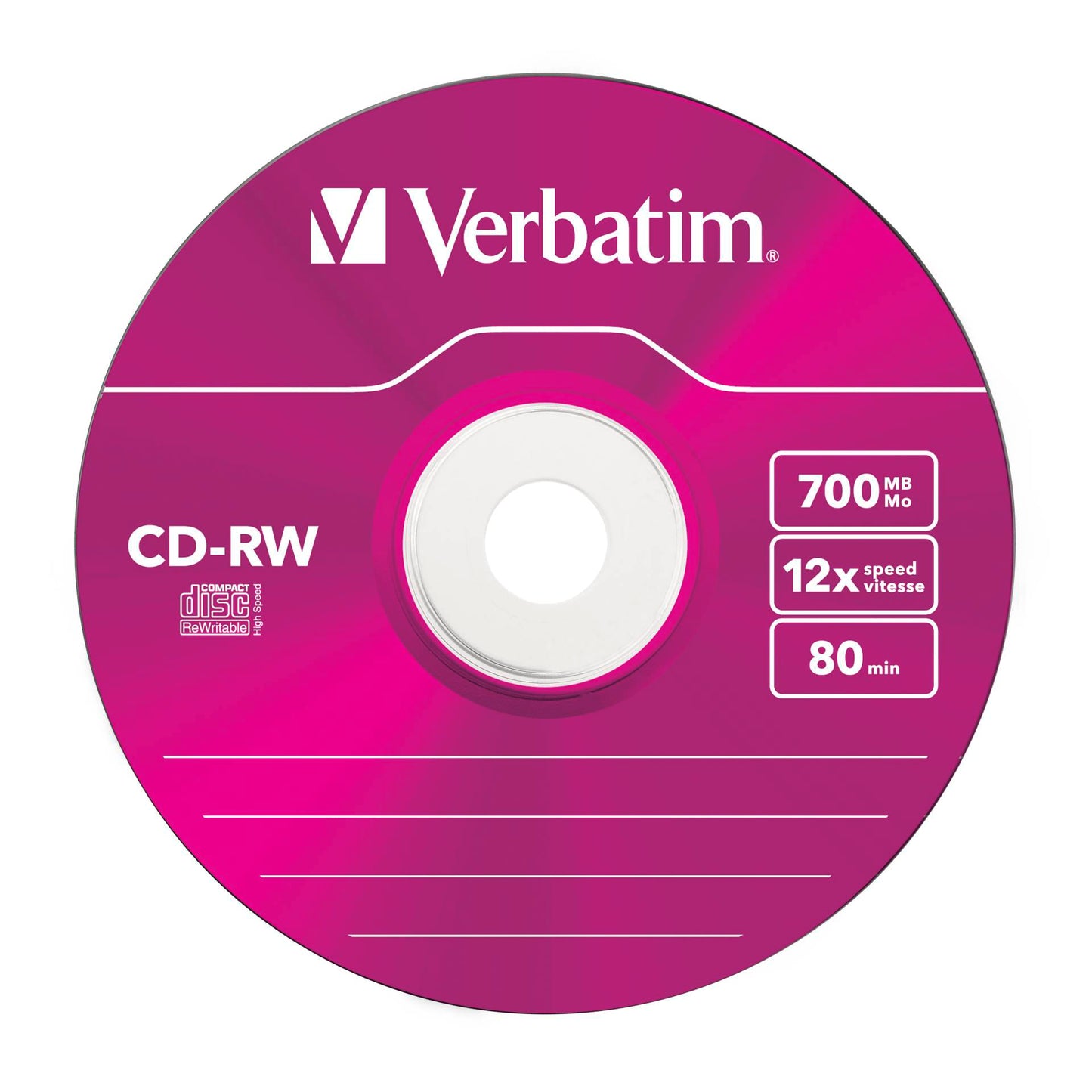 1x5 Verbatim CD-RW 80 / 700MB 10x Speed, Colour, Slim