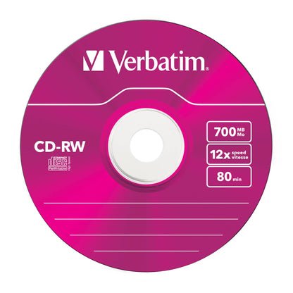 1x5 Verbatim CD-RW 80 / 700MB 10x Speed, Colour, Slim